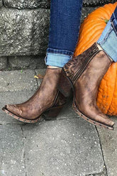 Zipper Rivets Chunky Heel Boots